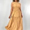Emin & Paul Gathered Dress Beige