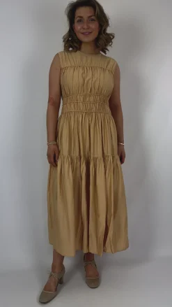 Emin & Paul Gathered Dress Beige