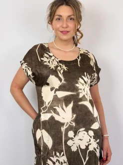 European Culture 14C0 Dress Brown Print