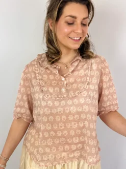 Sula Frill Yoke Blouse Rose Flower
