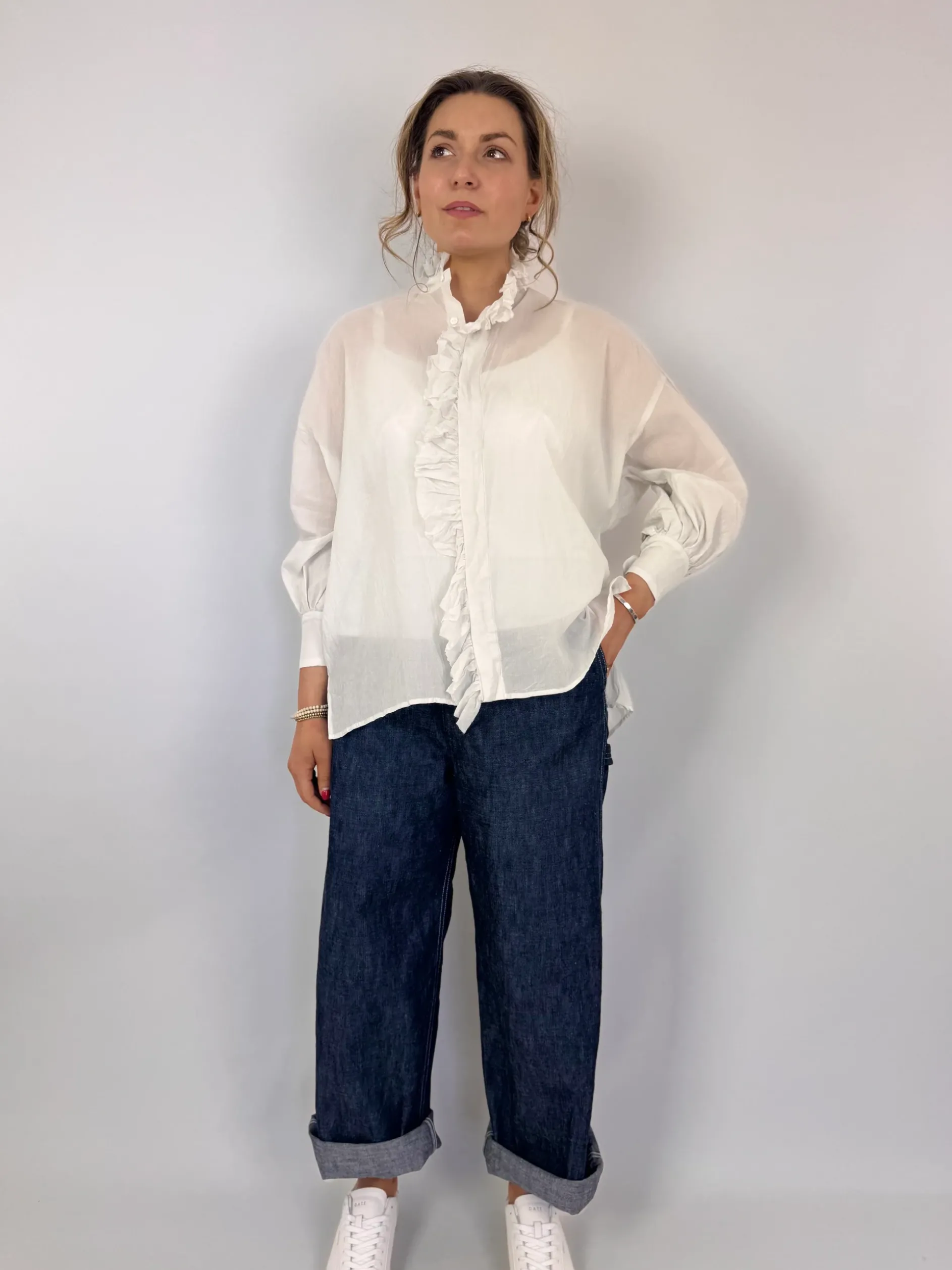 Toujours Bishop Sleeve Shirt Grey