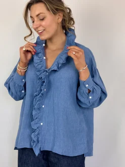 Toujours Ruffle Shirt Indigo Blue