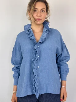 Toujours Ruffle Shirt Indigo Blue