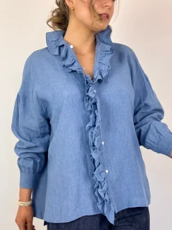 Toujours Ruffle Shirt Indigo Blue