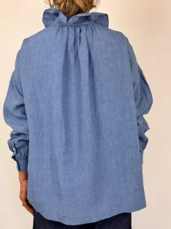 Toujours Ruffle Shirt Indigo Blue
