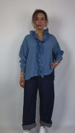 Toujours Ruffle Shirt Indigo Blue