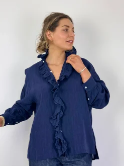 Toujours Ruffle Shirt Navy