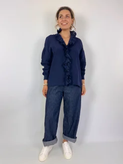 Toujours Ruffle Shirt Navy