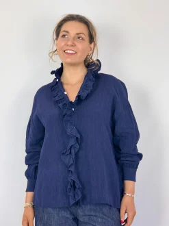 Toujours Ruffle Shirt Navy