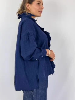 Toujours Ruffle Shirt Navy