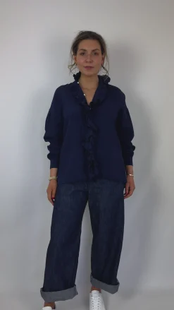 Toujours Ruffle Shirt Navy